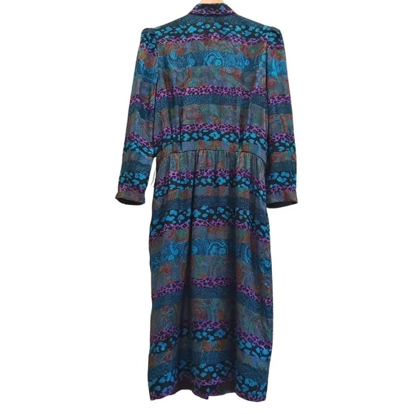 Louis Feraud 100% Silk Vintage Maxi Dress Long Sleeve Colorful Size US 12 - Picture 7 of 17